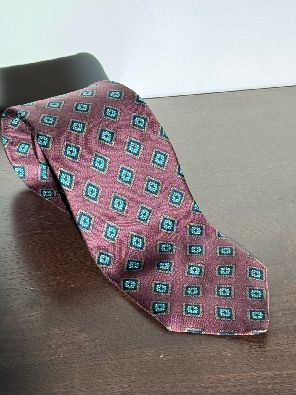 Robert Talbott Rose & Vision Hand Sewn Silk Tie Burgundy Geometric Necktie Italy